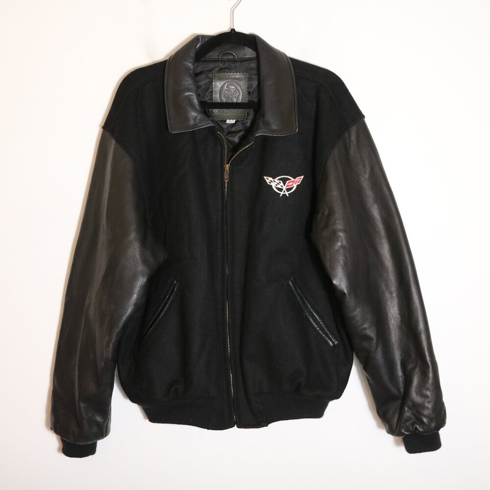 Golden Bear Corvette C5 90s Y2K Virgin Wool Leather Bomber Mens Large USA Black